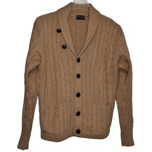 Vintage Men's Cable Knit wool Cardigan Sweater Beige Size L